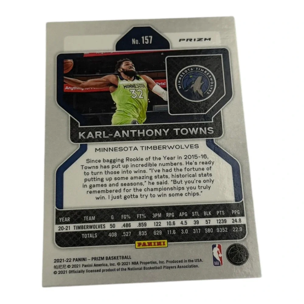 2021-22 Panini Prizm Karl-Anthony Towns Red White Blue Prizm 157 Timberwolves